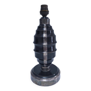 Art Deco metal lamp base with black and silver patina
