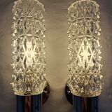 Pair of vintage space age chrome and molded glass wall lights, bedside night light