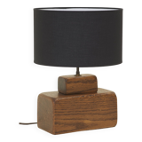 Brutalist artisanal lamp in solid wood (oak) vintage Circa 1960