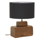 Brutalist artisanal lamp in solid wood (oak) vintage Circa 1960