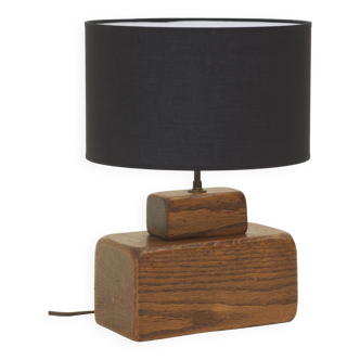 Brutalist artisanal lamp in solid wood (oak) vintage Circa 1960