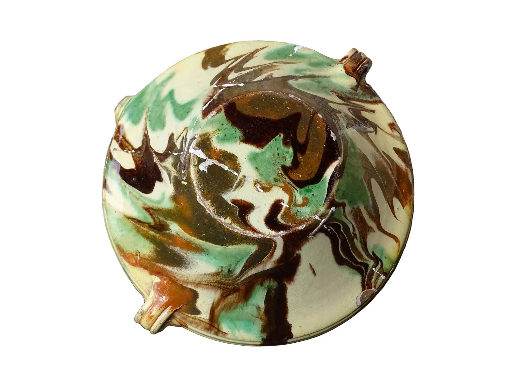 French antique ceramic bowl with jaspe glaze, Savoyard