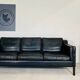 Vintage danish black leather 3 person stouby sofa