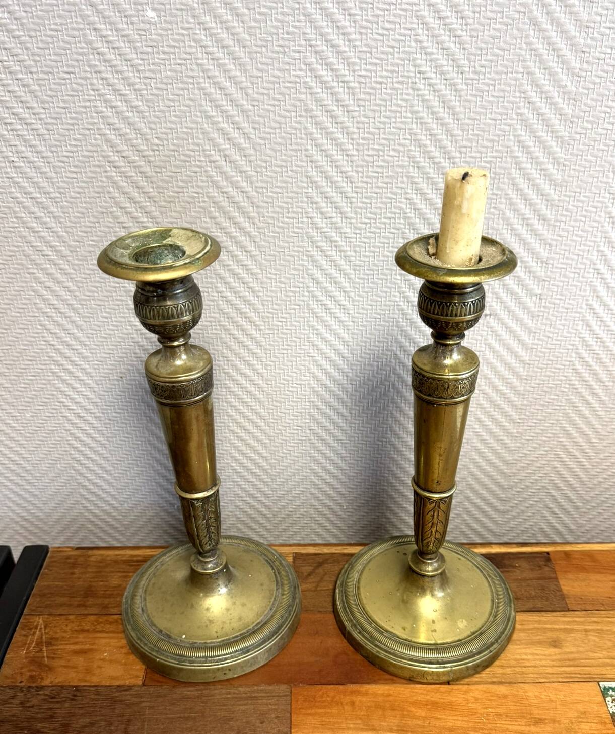 Pair of Empire period candlesticks in gilded bronze circa 1820