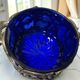 Antique cobalt blue glass biscuit barrel with ornate metal – Louis style