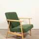 Fauteuil vintage Boucle verte bois naturel après rénovation