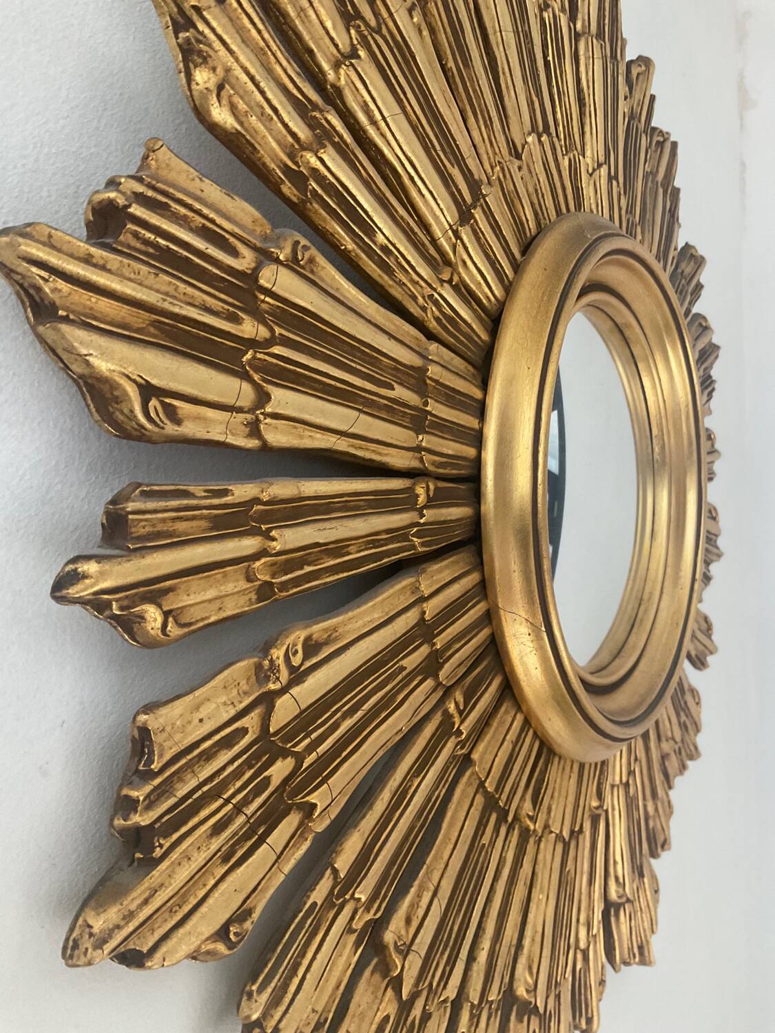 Old witch's eye mirror in gilded wood 62cm