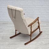 1970s, Danish rocking chair, reupholstered in quality genuine sheepskin.