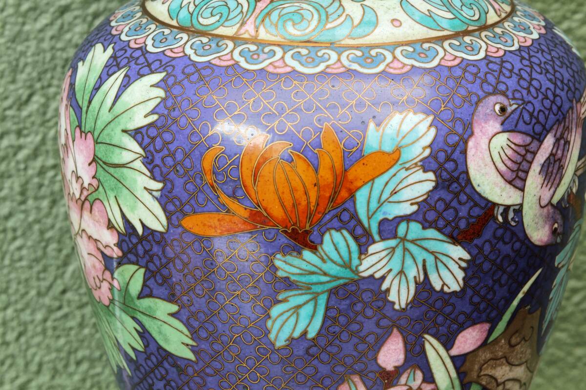 Vase in cloisonné enamel, China, peonies, birds