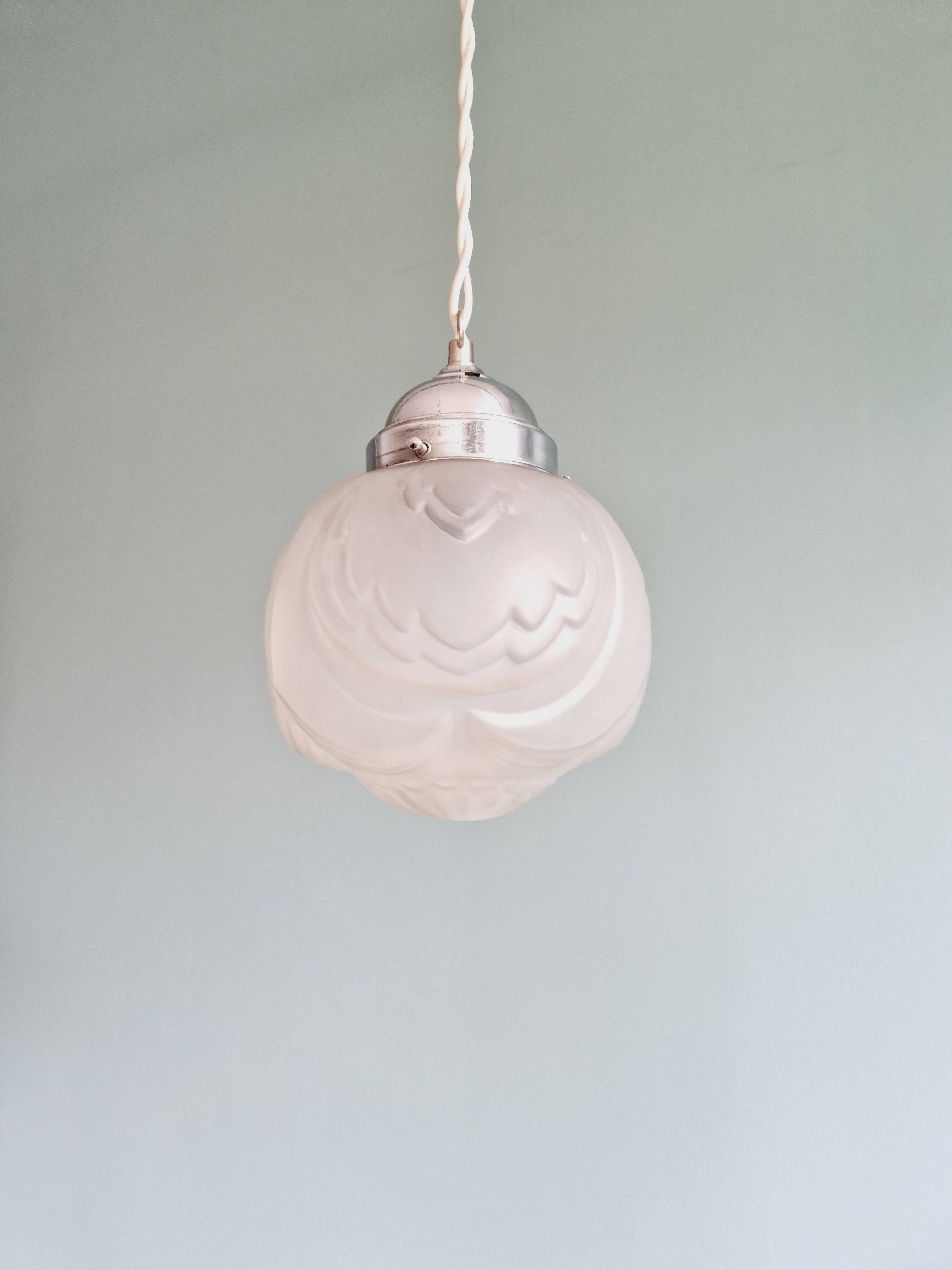 Art Deco pendant lamp in satin glass, 1920s-30s