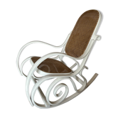 Rocking-chair en bois courbé blanc, années 1970