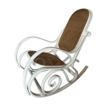 Rocking-chair en bois courbé blanc, années 1970