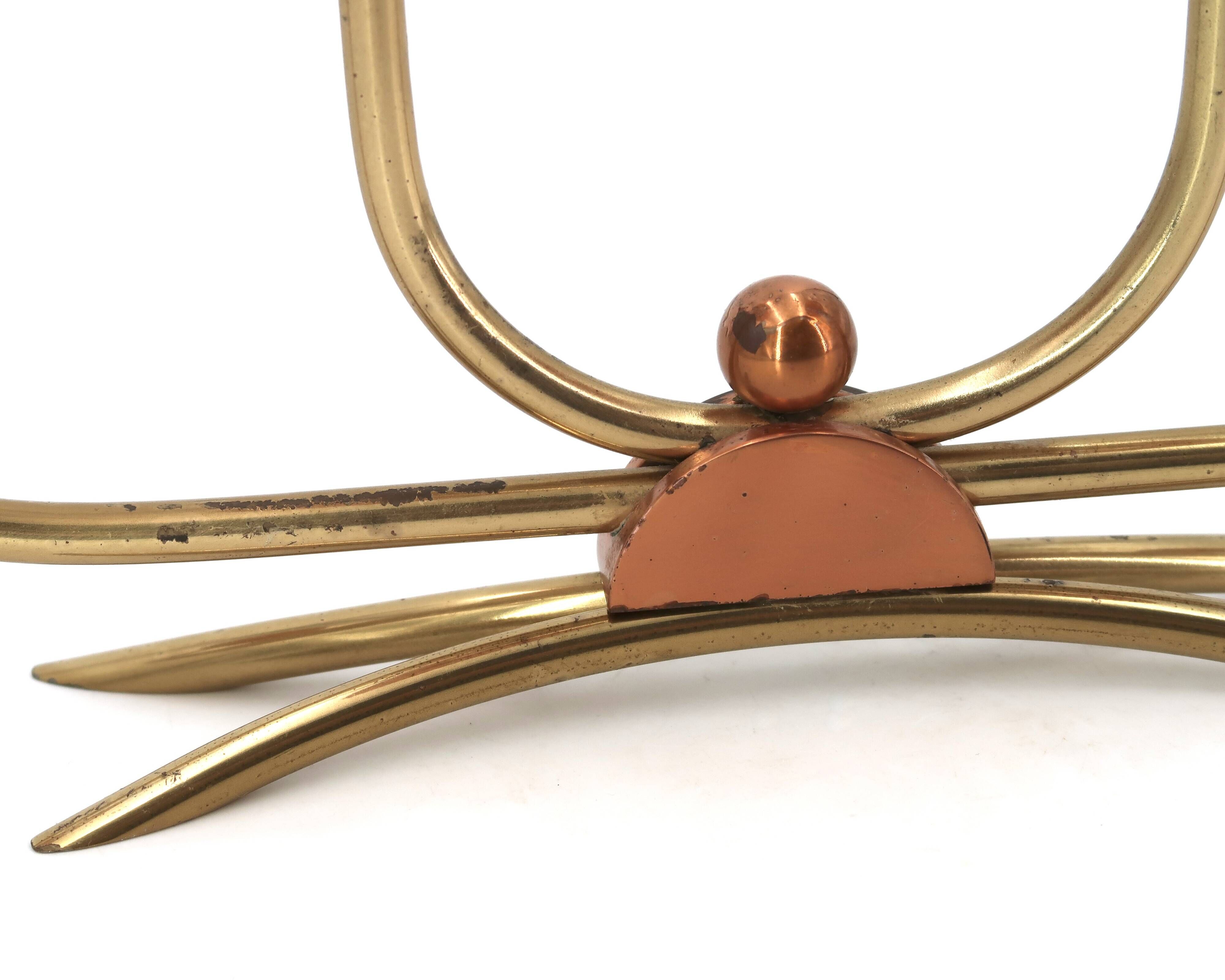 Scandinavian four-branch candlestick in copper and brass, 1950s