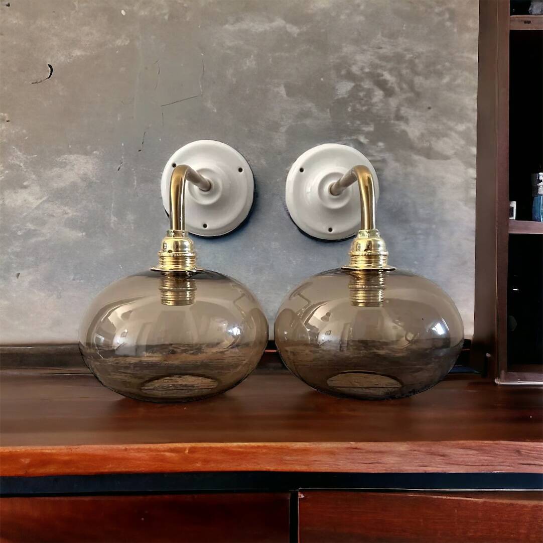 Pair of smoked glass wall lights