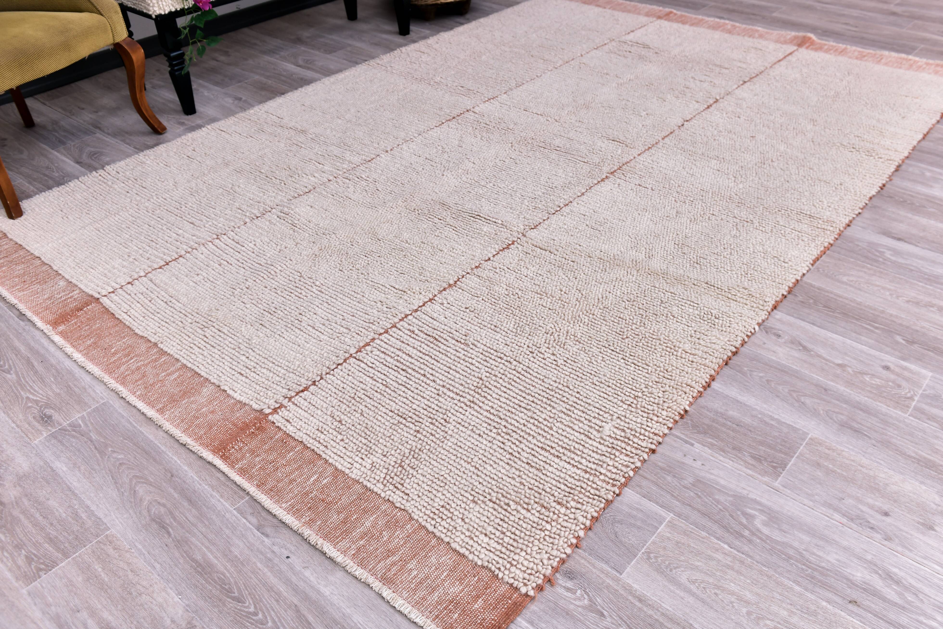 Wool Shaggy rug 200x300 cm , Hand made wool apricot orange carpet