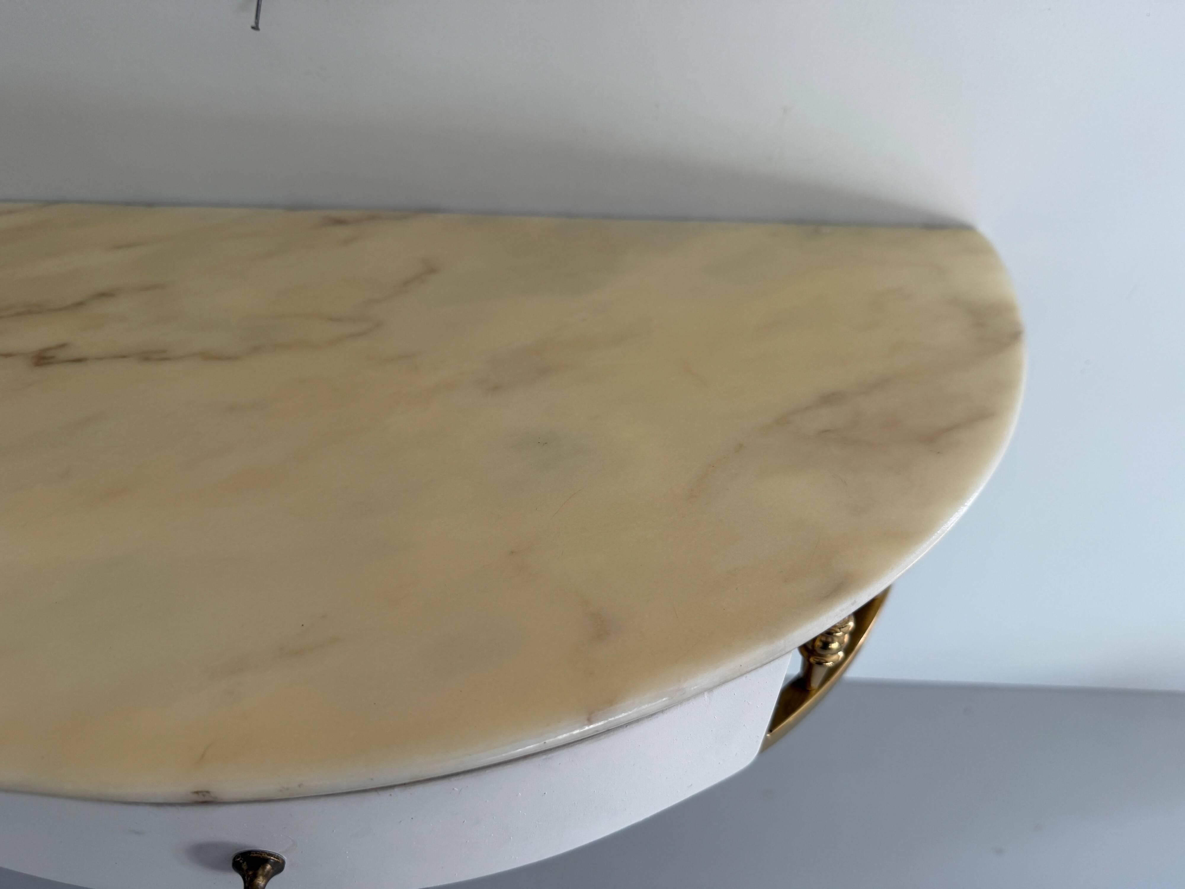 Floating wall console with drawer, brass body and marble top, 1960s, Italy