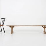 French Antique primitive wooden bench with nice patina