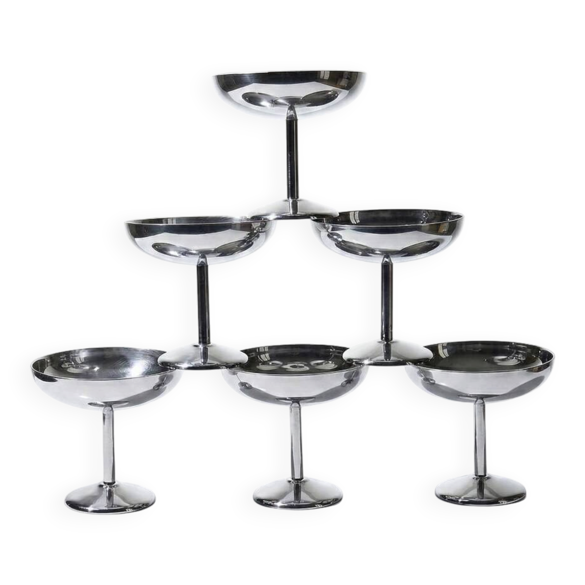 6 vintage dessert bowls on a pedestal in stainless steel in the style of Guy Degrenne.