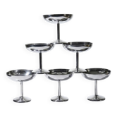 6 vintage dessert bowls on a pedestal in stainless steel in the style of Guy Degrenne.