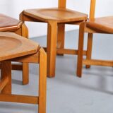 Set of 4 dining chairs elm wood cognac leather