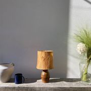 Lampe en céramique marron 1970 et abat jour feuillage
