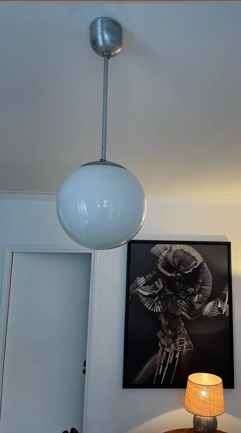 Vintage chandelier opal globe, art deco 1930