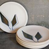 Six ceramic plates with matt enamel 50s