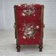 1920-30s, Danish armchair, furniture cotton fabric, hand carved oak wood.