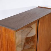 Mid Century Teak Highboard with Glass Display Cabinet & Sliding Door, 1960s