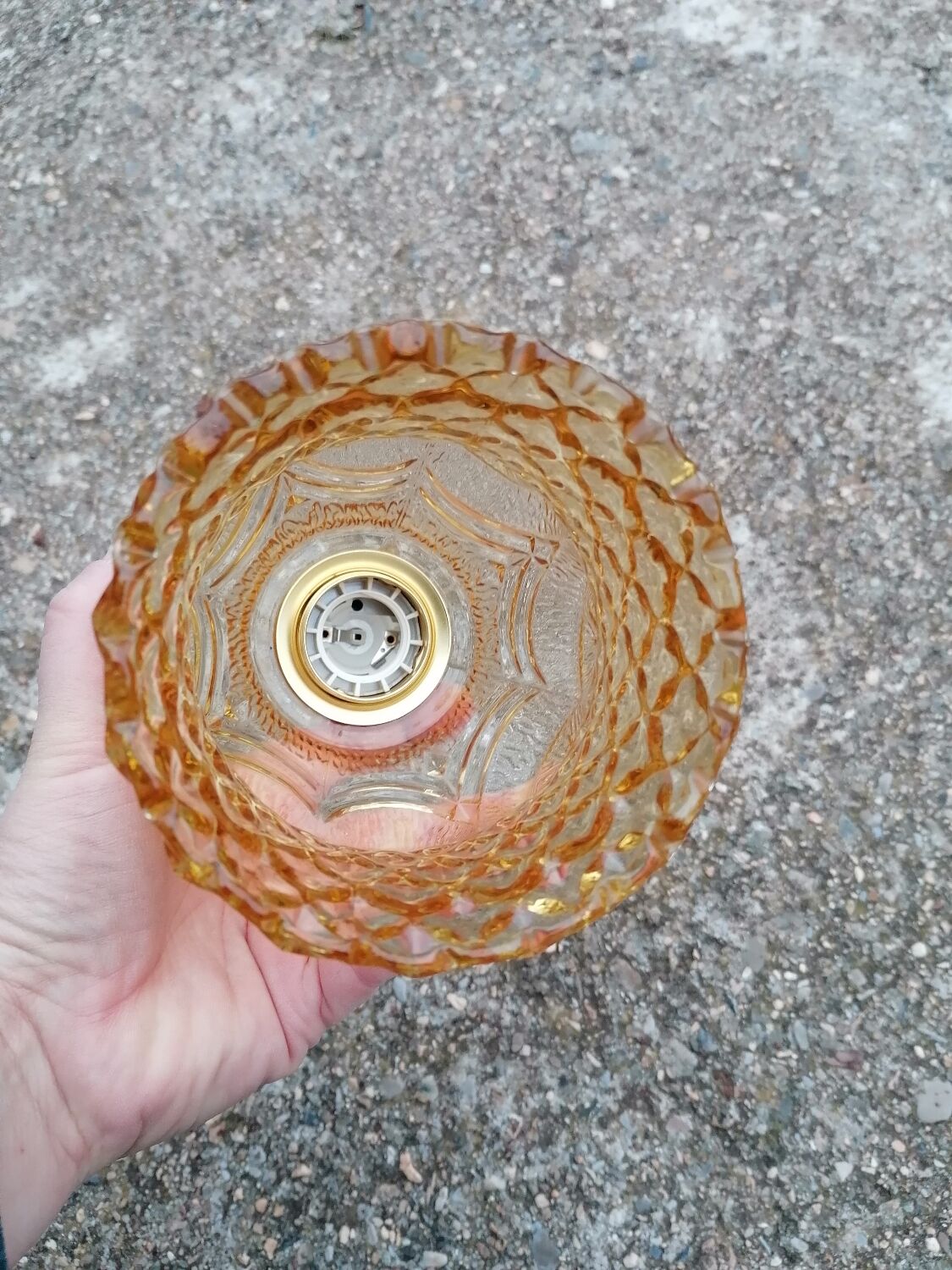 Vintage molded globe pendant lamp in yellow glass