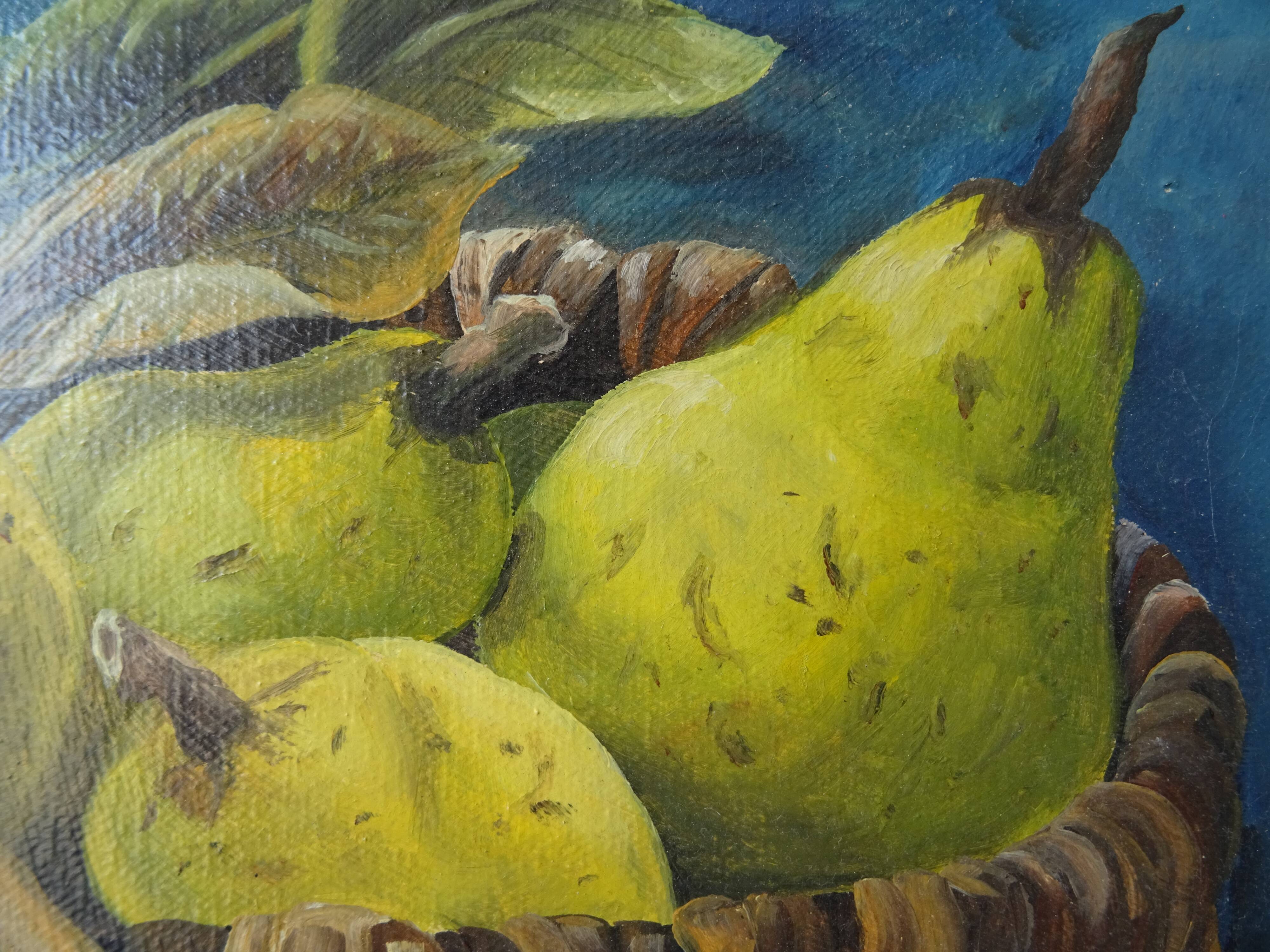 Painting still life basket of fruits oil on canvas signed