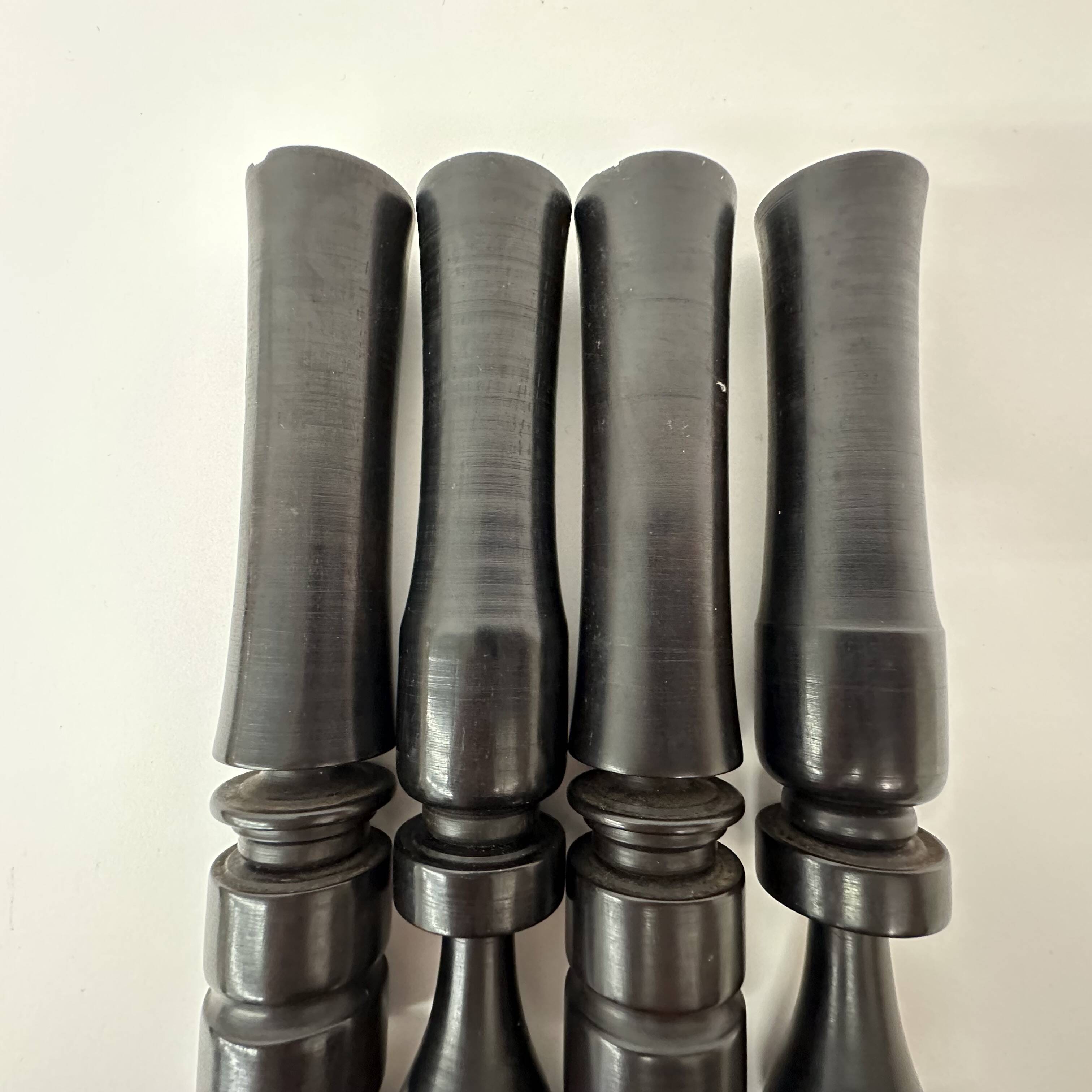 Set of 4 ebony hand turned wooden edwardian candle sticks , 1900’s
