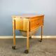 Wheeled sewing box, pear wood, beech, wicker, 1960s
