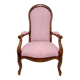 Restored Voltaire armchair – traditional upholstery, striped red Casal fabric.
