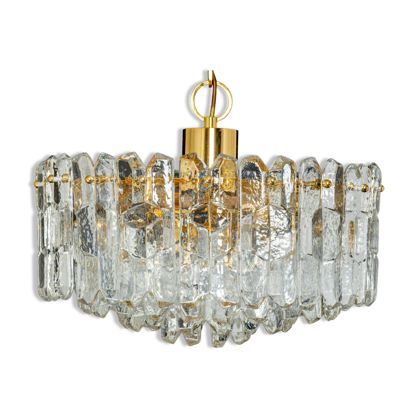 1 of 3 Palazzo chandelier in gilded brass and Murano glass, Kalmar, Austria, 1970s