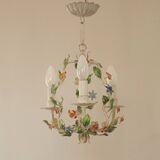 Romantic Vintage Italian Metal 3 Light Cage Chandelier Circa 1930s/40s
