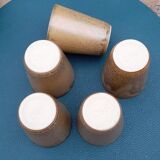 Set of 5 cups / glasses in enamelled sandstone, artisanal, signed CSR