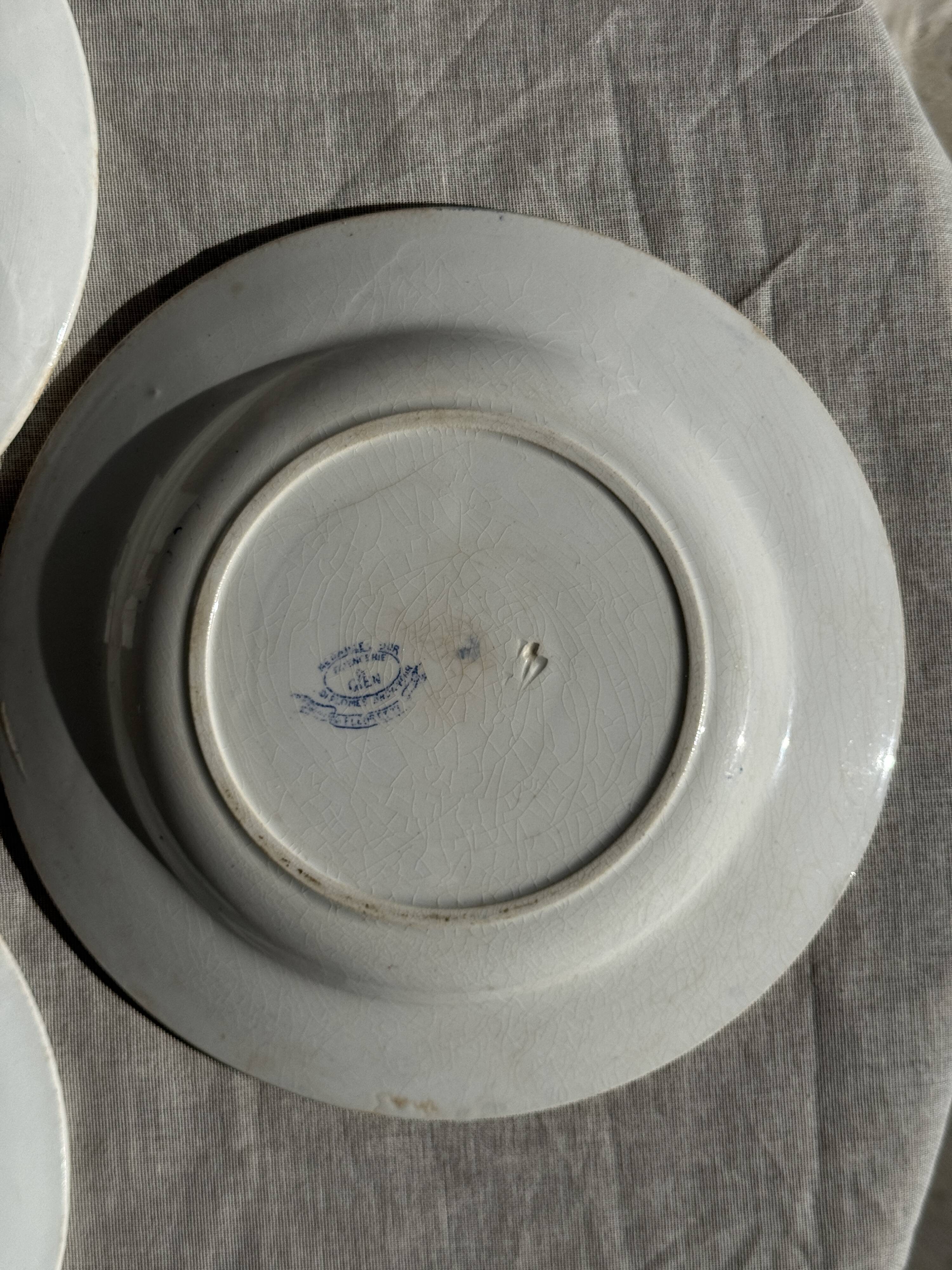 Set of 3 blue plates from Gien pottery, Fleurette model, D22.5.