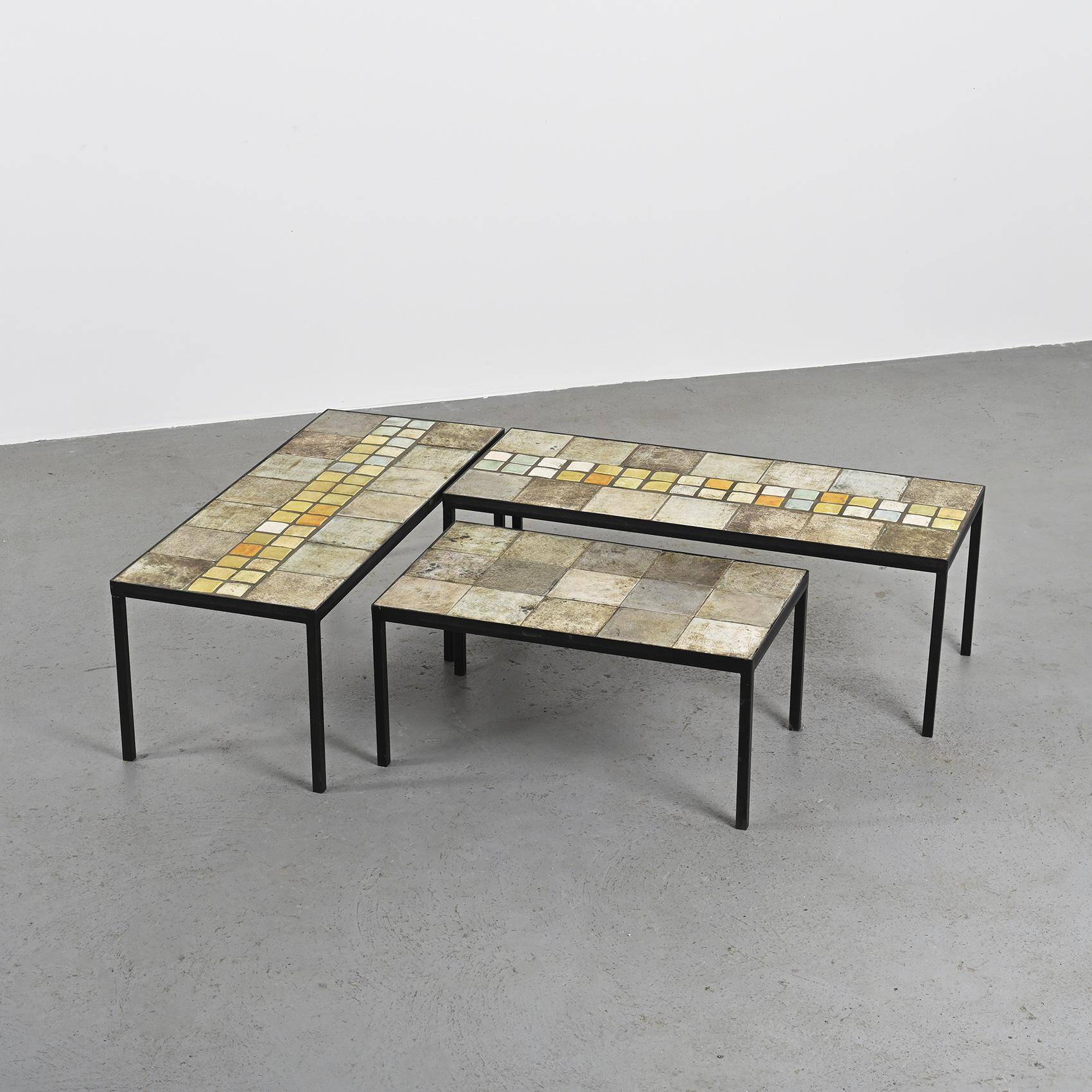 Three ceramic coffee tables by Les 2 Potiers, France, circa 1965
