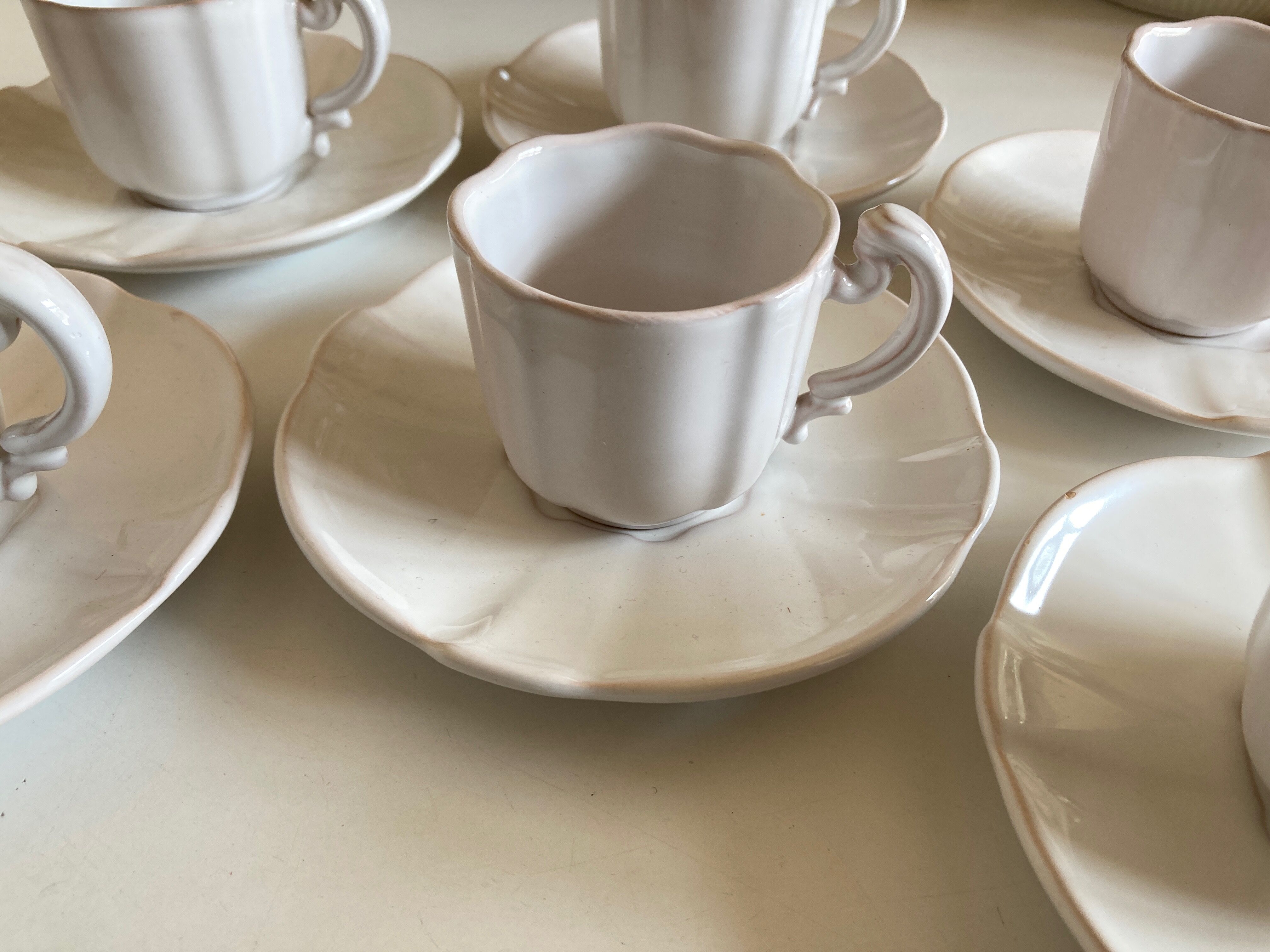 Set of 6 cups in glazed earth with Pierre Motton godrons in Gien 1960