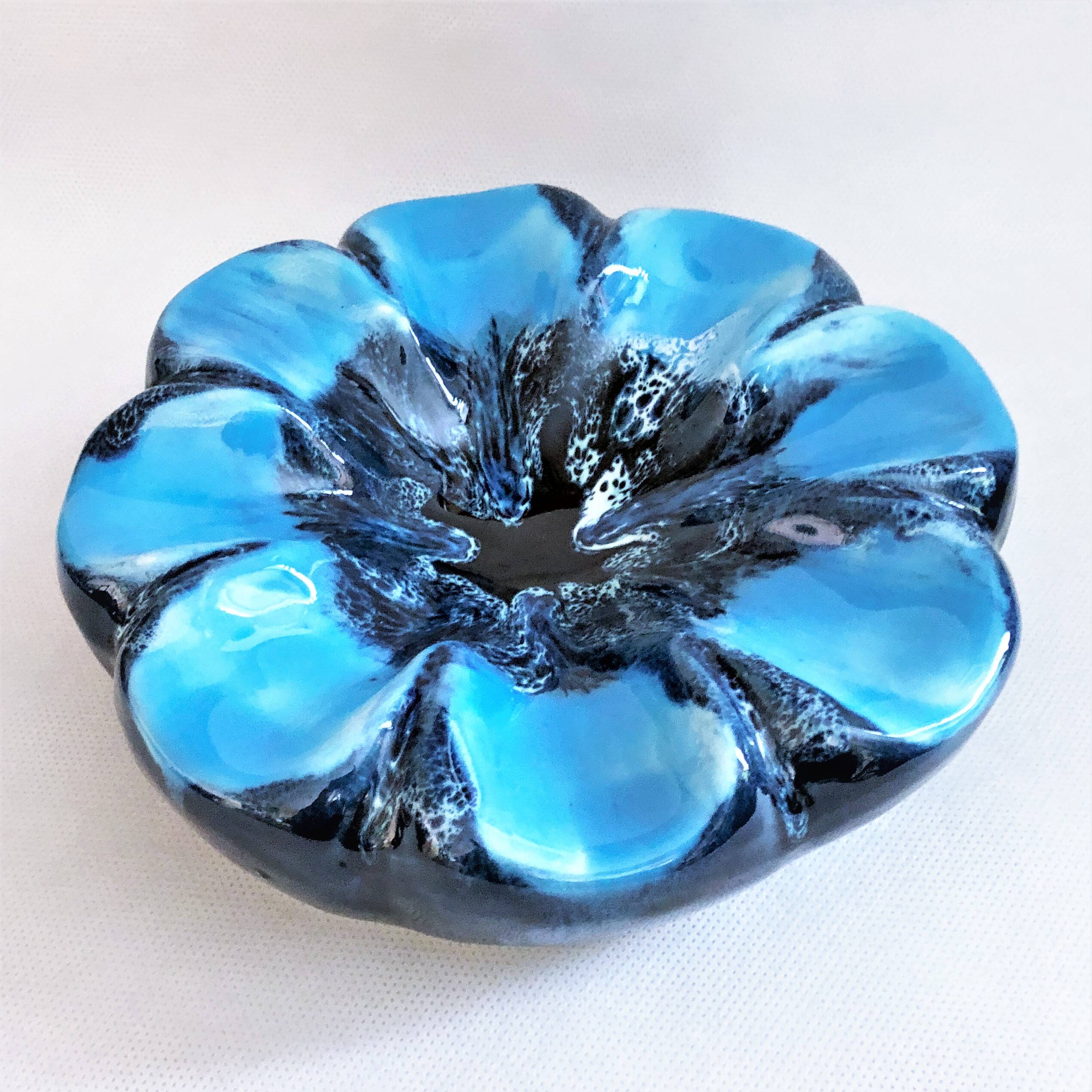 Gros cendrier vide-poche céramique bleue Vallauris vintage France