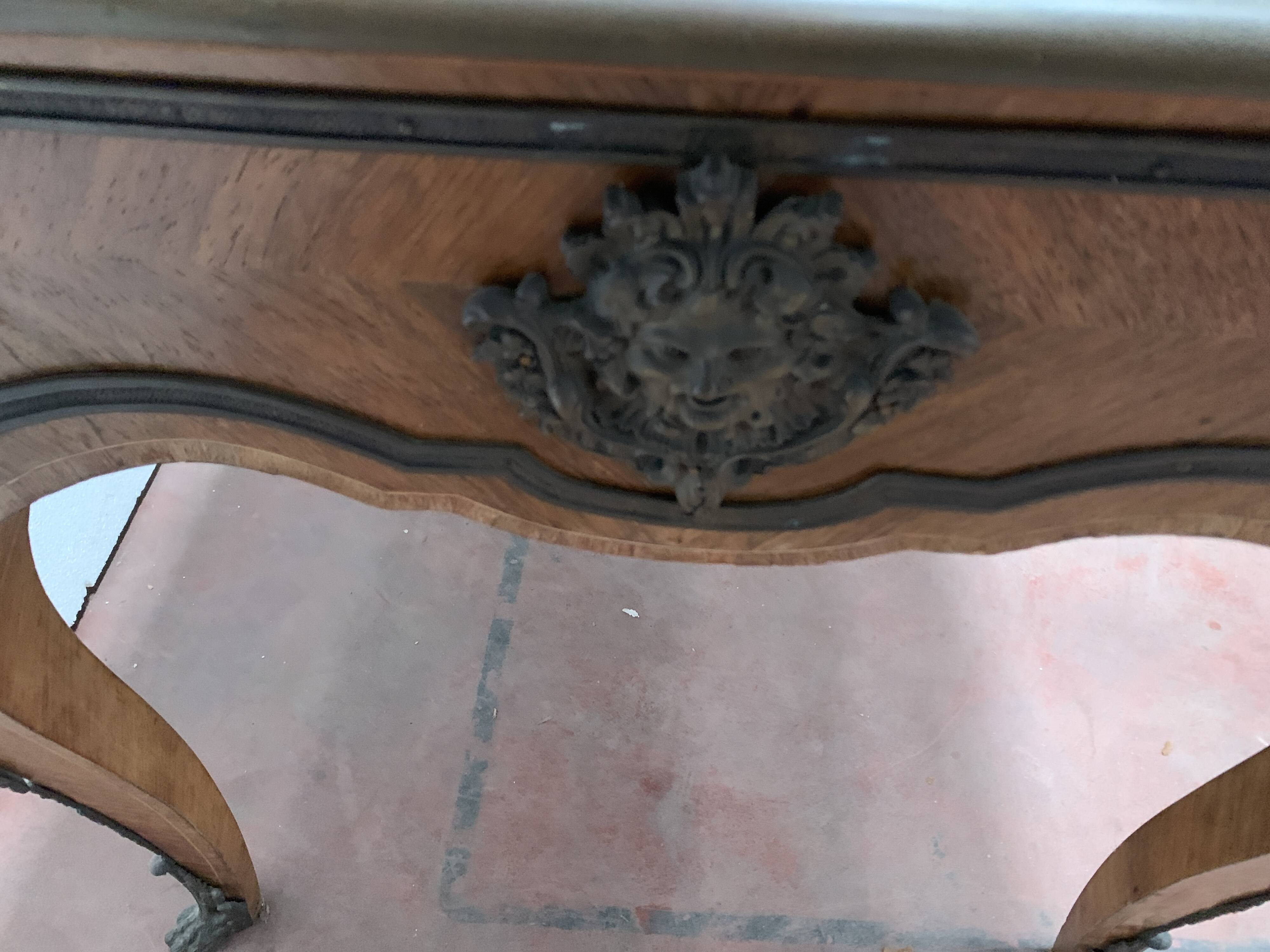 Louis XV style desk set in mahogany and burr walnut