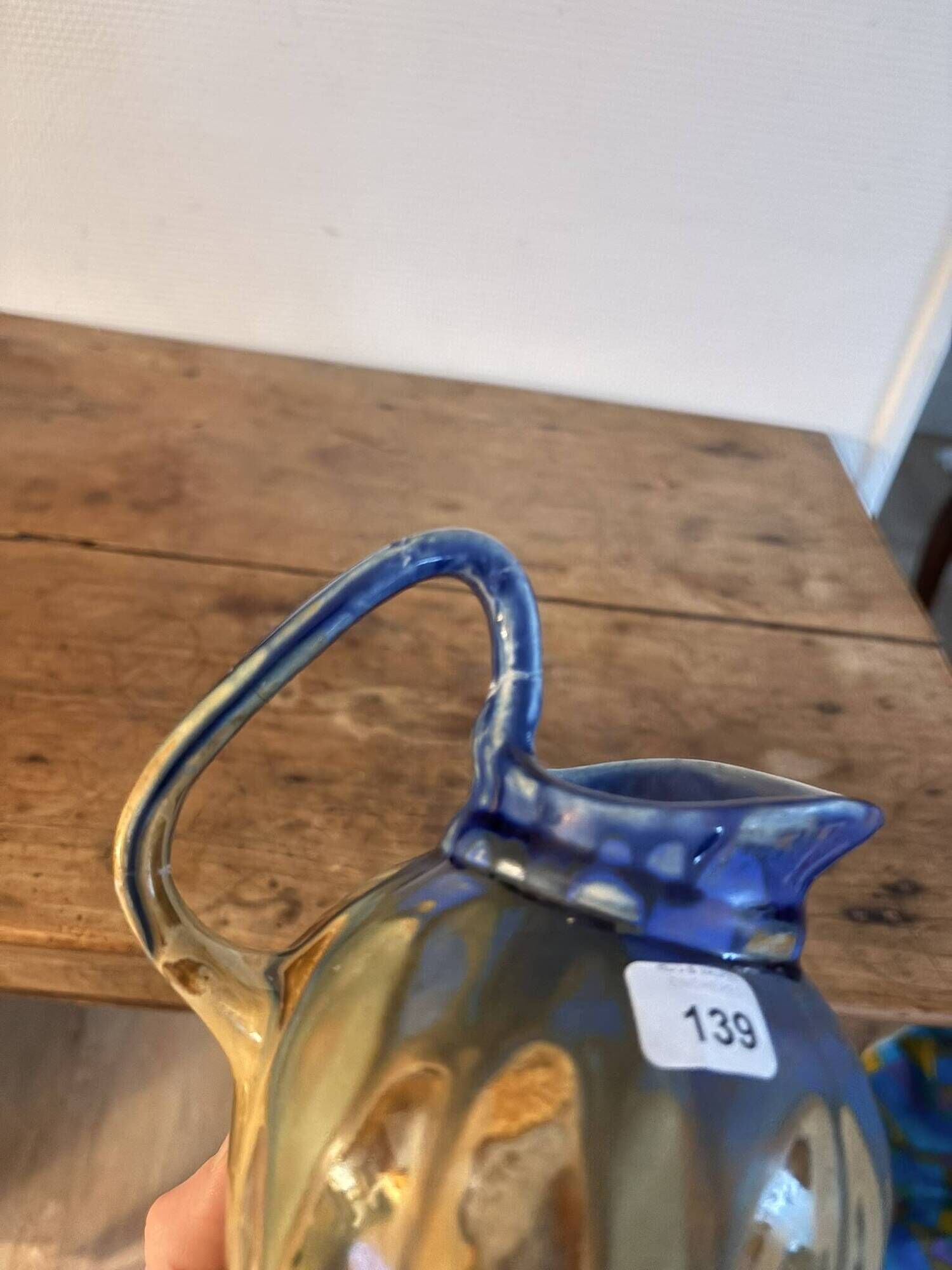 Ancien Pichet Ceramique Grès Émaille Flambe Vintage Metenier Gilbert
