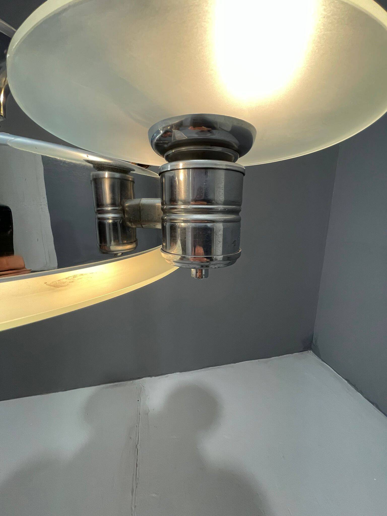 1930s Art Deco Chrome Chandelier with Frosted Glass Disc Shades – Czech Vin