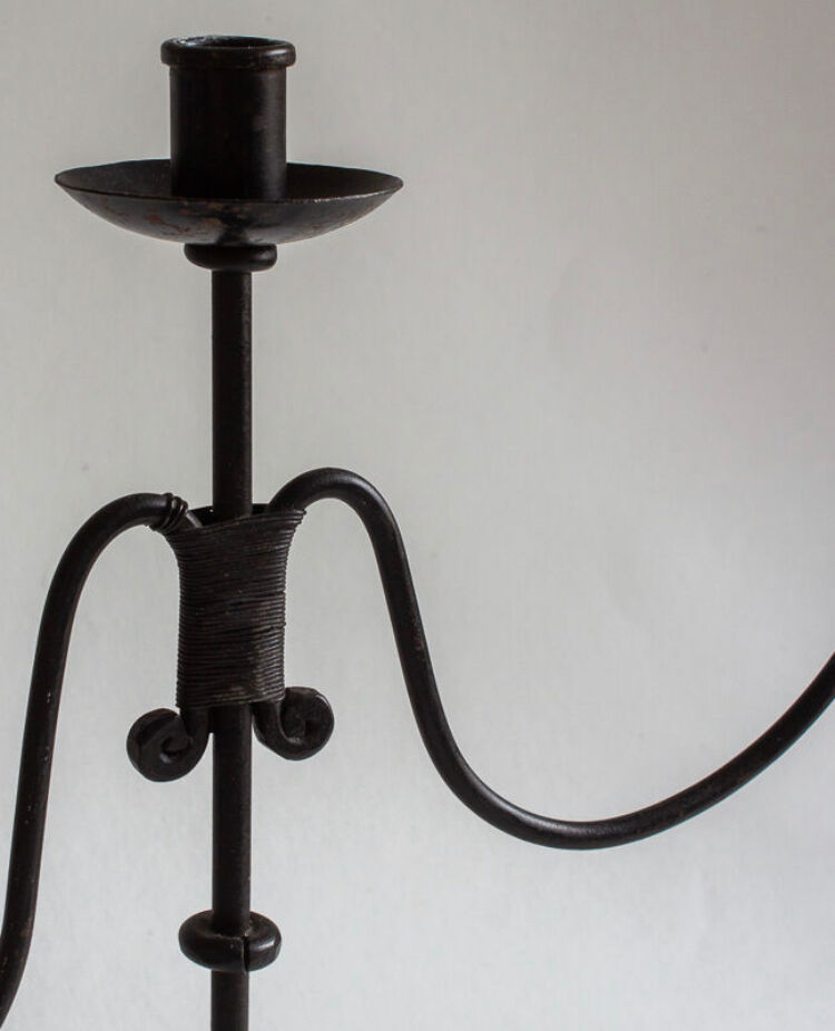Wrought iron candlestick, handcrafted work, second half 20th century