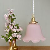 Pendant light, vintage lampshade in pink frosted glass