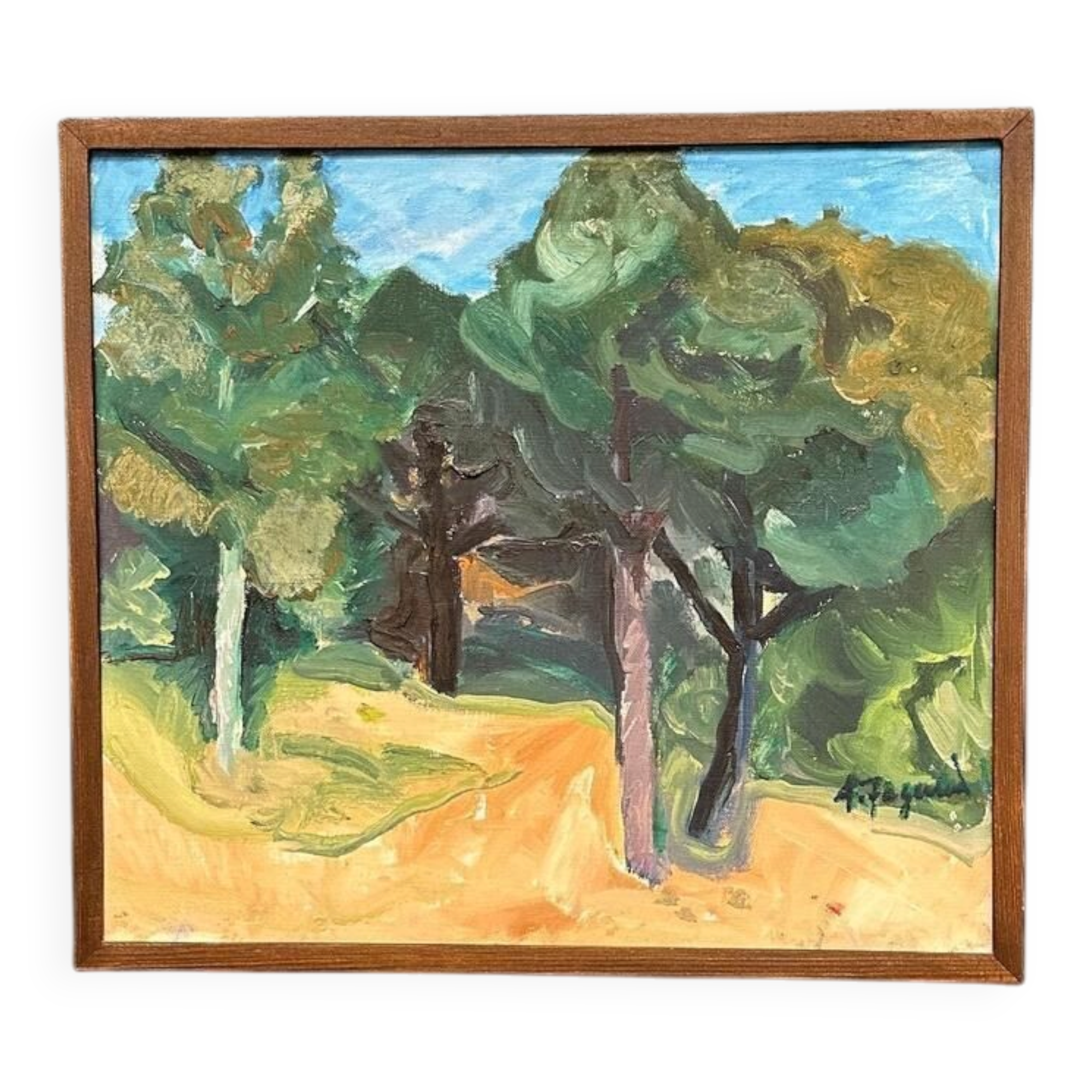 Original Swedish Oil On Canvas – “Gläntan” By Asta Fagerlund – Dated 1987 – Vintage & Framed – 48.5 × 43.5 Cm (19.1" × 17.1")