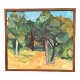 Huile sur toile originale suédoise – “Gläntan” par Asta Fagerlund – Datée de 1987 – Vintage et encadrée – 48,5 × 43,5 cm (19,1" × 17,1")