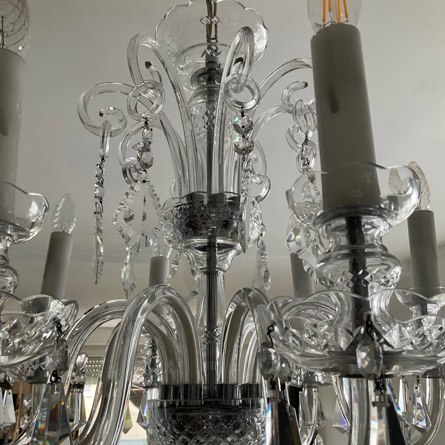 Ancien Lustre en cristal de Bohème 8 bras