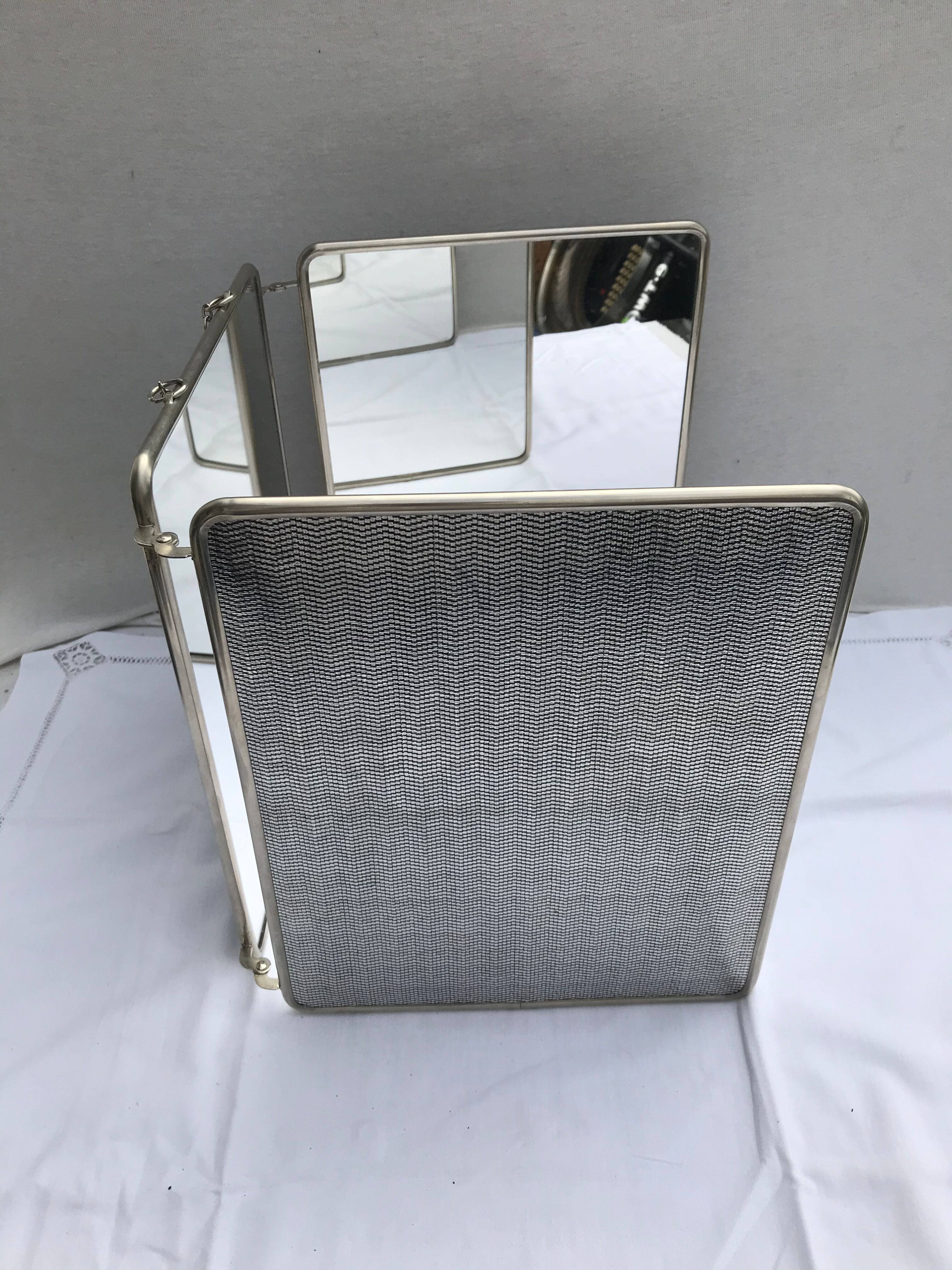 Former mirror triptych barbier contour metal chromé - vintage chain 24x30cm